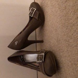 Fergalicious brown heels with strap, 2.5” heel